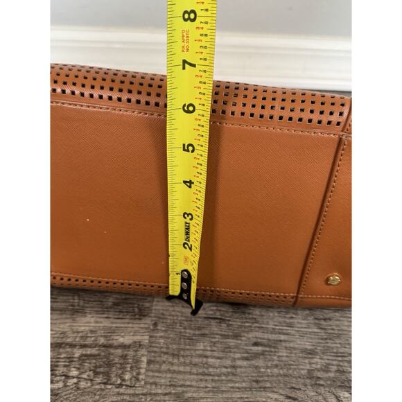 Authentic Tory Burch Robinson Perforated Tote Double Zip Satchel Brown No Strap - Picture 11 of 16